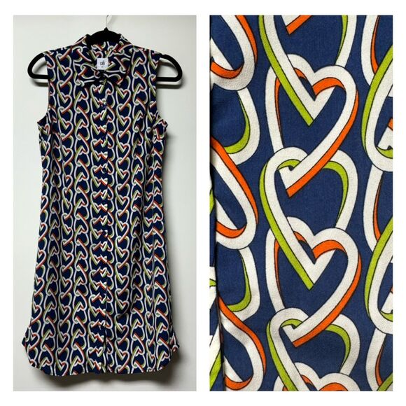 CABI Amour Heart Chain Link Sleeveless Shirt Dress, Navy Contrast Lining, Sz XS - Picture 2 of 11